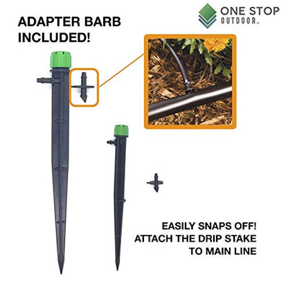(100-PACK) - 1/4" Inch Universal 360* Degree Drip Emitter On 5" Stake - Adjustable Flow 0-18.5 GPH Fit 1/4 (4-7mm) Drip Irrigation Tubing - Professional Grade Drippers for Drip Irrigation - color: Dripper On Stake
