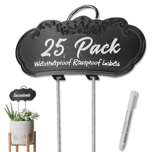 Metal Plant Labels, Waterproof Garden Sign 25 Pack Black Plant Tags - color: Black, size: 25 PACK SUS 304 Garden Labels
