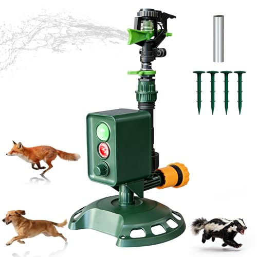Solar Powered Motion Sensor Animal Repellent Sprinkler with Flashing Light, IP65 Waterproof Outdoor Deer & Dog Deterrent for Garden and Lawn Protection