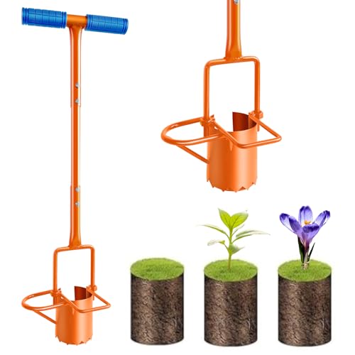 glorousamc Bulb Planter, Weeder, Sod Plugger, Flower Planting, Soil Sampler-5-IN-1 Lawn Tool and Garden Tool - Enhanced Bottom Edge for Easier Penetration, 33.5 Inch（A）