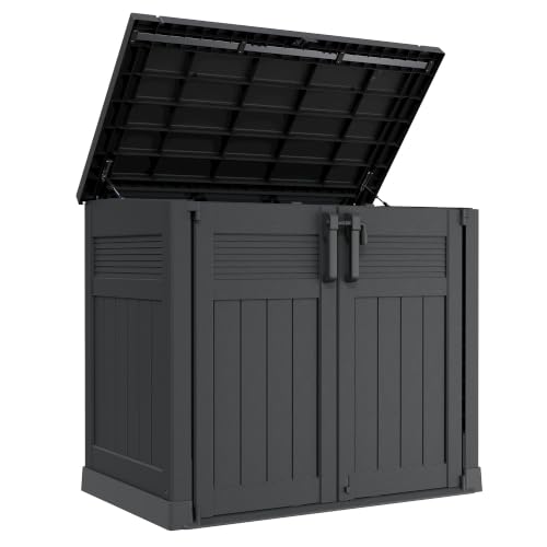 Outdoor Storage Box & Cabinet 51 Cu Ft, Garden Patio Storage Box - color: Grey-Black, size: 33.8"×48.4"×55.1"