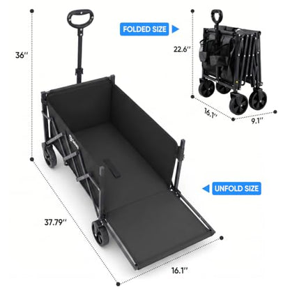 Sekey Collapsible Wagon with Tailgate, 300 lb Capacity, 38 in Cargo Length - color: Black