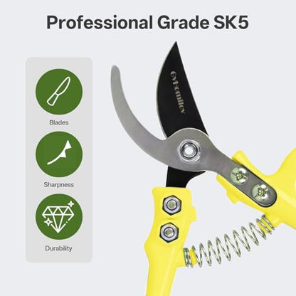 Q-Shaped Lightweight Gardening Pruning Shears for Plant & Tree Trimming - color: Yellow