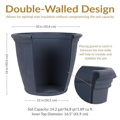 Sunnydaze Anjelica 20'' Large Plastic Planter Pot for Plants, Slate - color: Slate, size: 20 in