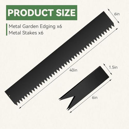 6 PCS 6 Inch Steel Landscape Edging Kit, 40" L x 6" H Galvanized Steel Landscape Lawn Edging Powder for Lawn Yard, Coated Bendable Metal Strips, No-Dig Hammer-in Edging Border w/7Clips - style: 40" L x 6" H,Black