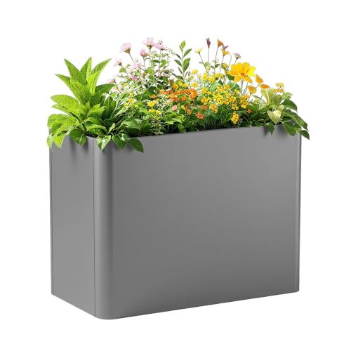 36" L x 15" W x 24" H Metal Tall Rectangular Planter - Large Planter Box for Outdoor Plants, Flowers,Garden - color: Gray