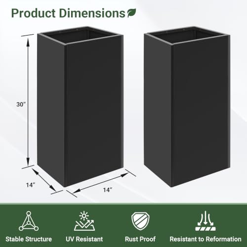 2PCS Tall Metal Planter Box, 14" x 14” x 30” Planter Boxes Outdoor - size: 14"L x 14"W x 30"H - 2PCS