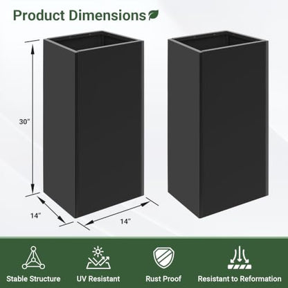 2PCS Tall Metal Planter Box, 14" x 14” x 30” Planter Boxes Outdoor - size: 14"L x 14"W x 30"H - 2PCS