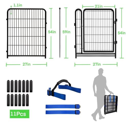 Tall Garden Fence Animal Barrier, 54 in(H) Dog Fence Outdoor for Yard, 10 Panels Total 22.1 Ft(L) Garden Fencing, 21 in Wide Low Threshold Gate Outdoor Dog Fence, Temporary Fences for Dogs - size: 54''(H)-10panels-22.1ft(L) with door
