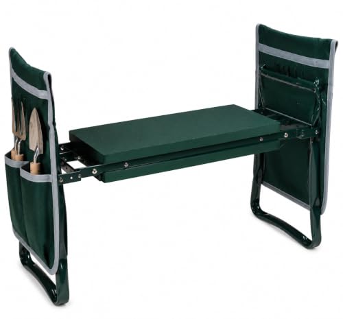 chuntao Garden Kneeler Seat & Mechanic Kneeling Stool, Heavy Duty Foldable Work Seat with Thick Pad & Tool Bags for Gardening Car Repair Garage Work Seniors