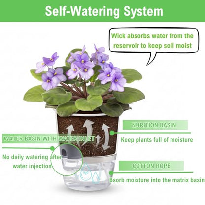3.2 Inch Self Watering Planters 5 Pack Plastic Wicking Pots Grey - color: 3.2''-5pack-grey