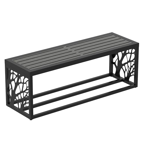 47" Outdoor Storage Bench, HDPE Seat, Steel Frame, Tree - style: Tree of Life