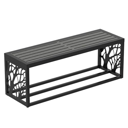 47" Outdoor Storage Bench, HDPE Seat, Steel Frame, Tree - style: Tree of Life