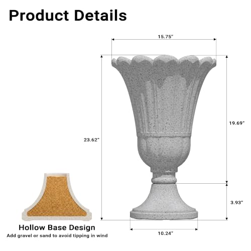 24" Tall Urn Planters Set of 2, Grey Outdoor Planter for Porch - color: Grey-petal