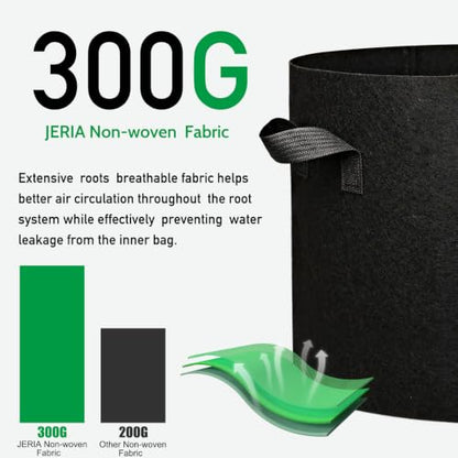 JERIA 12-Pack 10 Gallon Grow Bags, 300G Thickened Nonwoven Garden Pots,Heavy Duty Fabric Pots with Reinforced Handles - size: 10 Gallons