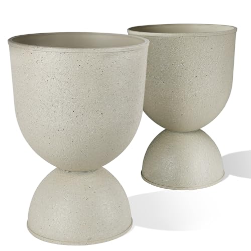KOL 18 Inch Tall Planters, Beige Plastic Urn Planters, 2 Pack - color: Beige, size: Bundle: 18"+18"