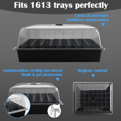 RooTrimmer 5-Pack No-Drip Seed Starting Trays with 4" Humidity Dome - size: 5p Trays+Domes+48 Cells