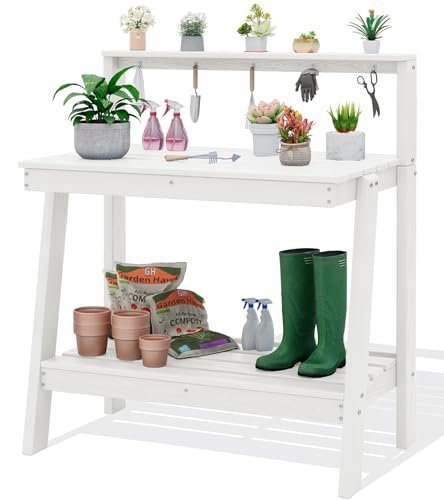 SERWALL 3-Tier Outdoor Potting Bench with Storage,Gardening Table,White - color: White, size: Sleek