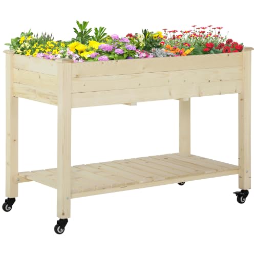 Outsunny Raised Garden Bed Elevated Planter Box 47" x 22" x 33", Natural - color: Natural, size: 47" x 22" x 33"