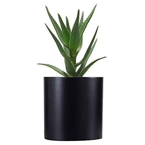 FaithLand 8 Inch Fiberstone Planter - Lightweight Modern Cylinder Plant Pot with Drainage Hole & Plug, Indoor Outdoor Use, Matte Black - color: Matte Black, size: 8 inch