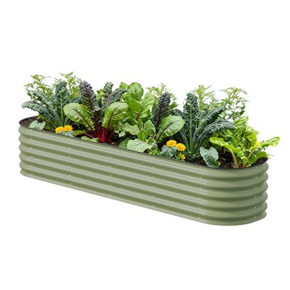 Vego garden Raised Garden Bed Kits, 17" Tall 9 in 1 8ft X 2ft Metal Raised Planter Bed for Vegetables Flowers Ground Planter Box-Olive Green - color: Olive Green