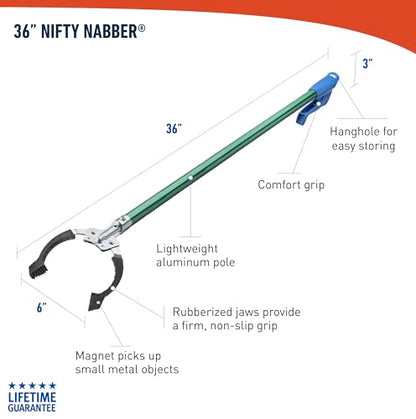Unger Professional 36” Nifty Nabber, 2 Count, Reacher Grabber Tool, Trash Picker Upper, Built-in Magnet and Ergonomic Grip, Outdoor Claw Pickup, Reaching Assist for Seniors, Safely Perform Tasks