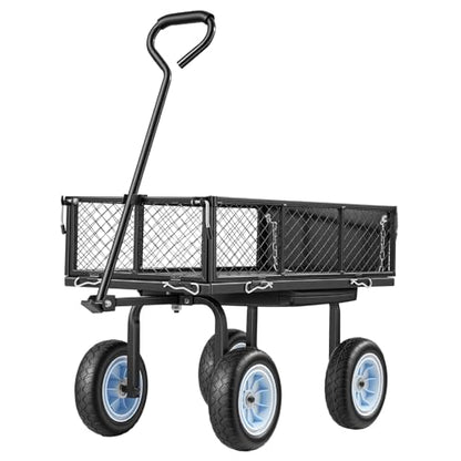 VEVOR 500 LBS Steel Garden Cart with Work Seat, Heavy Duty Garden Wagon Cart on Wheels, Outdoor Metal Utility Yard Wagon Gardening Stool with 10inch Flat Free Tires, Tool Tray & Adjustable Handle - color: Black