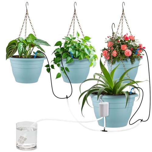 RooTrimmer Hanging Planters 10 Inch, 4 Pcs Flower Pots Automatic Watering System Set, Self Watering Hanging Basket with Drainage Hole for Indoor Outdoor Plants, Decor, Blue - color: Blue, size: 10 Inch-4P