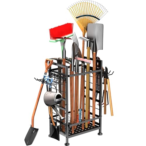 3 Tier Garden Tool Organizer, Garage Storage and Organization, Metal Yard Tools Storage up to 78 Tools, Heavy Duty Garden Tool Organizer for Garage, Yard, Patio, Shed, Indoors and Outdoors, Black - size: 17 x 12.8 x 30.3