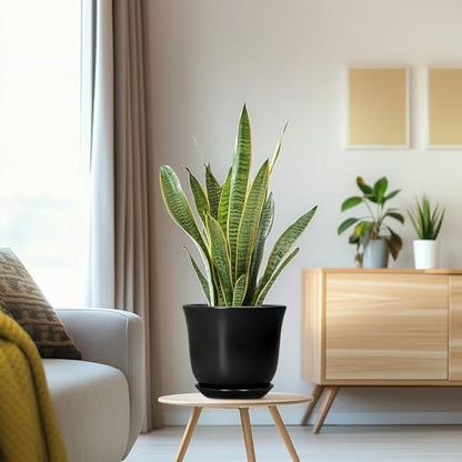 8 Inch Plant Pot, Ceramic Pots for Plants with Drainage, Black - color: Black, size: 8 Inch