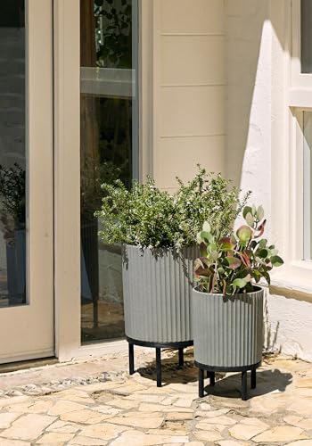 Veradek Demi Series Raised Duo Planters - Set of 2 Planters with Stands - color: Gray/Black, size: Bundle - 2 Pack
