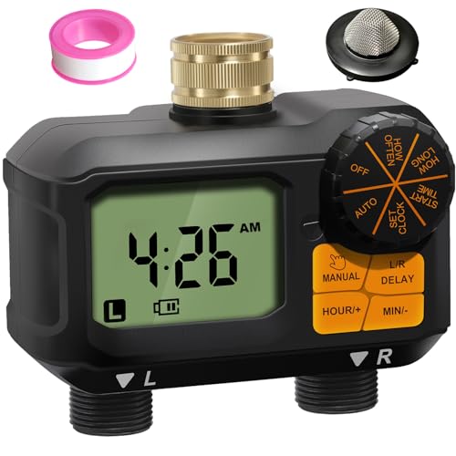 ANDOLL HOME Water Timer for Garden Hose - 2 Zone Timed Sprinkler with Rain Delay/Manual Watering/Automatic Irrigation Programmable Faucet Timer for Yard Lawn (1, Grey) (1, Matte-Black) - color: Matte-black