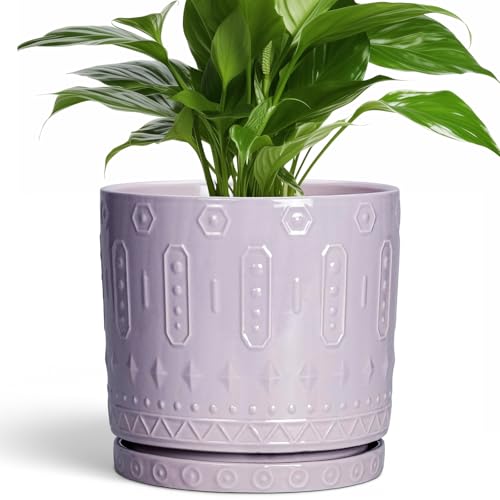 Eightpot Ceramic Flower Pots, 8 Inch Plant Pots Indoor Outdoor, Round Planter with Drainage Hole and Tray, Boho Planter, Decorative Pot for Plants, Apartment Decor, House Warming Gifts, Purple - color: Purple, size: 8 Inch