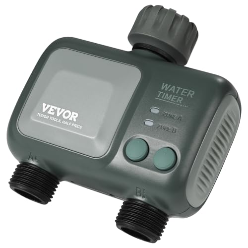 VEVOR Sprinkler Timer WiFi Water Timer, 2 Outlets, Smart Hose Faucet Water Timer with Brass Inlet, APP Remote Control via 2.4Ghz WiFi or Bluetooth, Voice Control, IPX6 for Garden, Yard Watering - style: 2 Outlet with WiFi/Bluetooth.