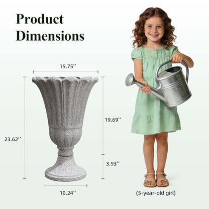 Tall Plastic Urn Planters and Pedestal - 24" Outdoor Planter Gray - color: Grey-petal