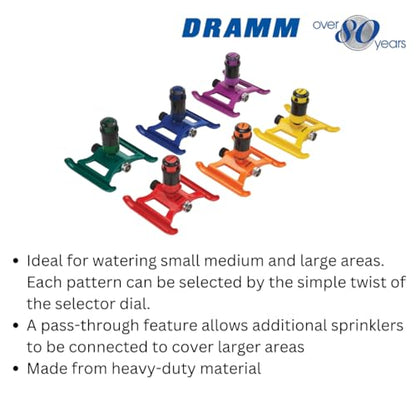 Dramm ColorStorm Gear Drive Sprinkler on Heavy Duty,Durable Metal Base, 4 Patterns, Ideal for Small, Medium & Large Areas with Pass Through Feature, Yellow, 40 Foot Diameter - color: Yellow, style: Gear Drive Sprinkler