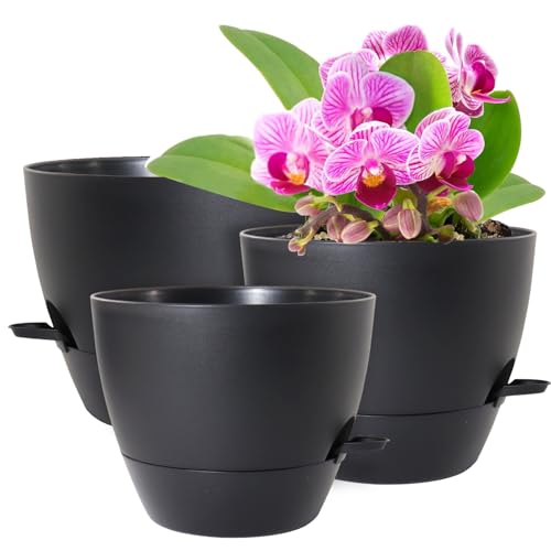 WSMKSZ 10/9/8 inch Self Watering Pots for Indoor Outdoor Plants, Set of 3 - color: Black, size: 10"+9"+8"