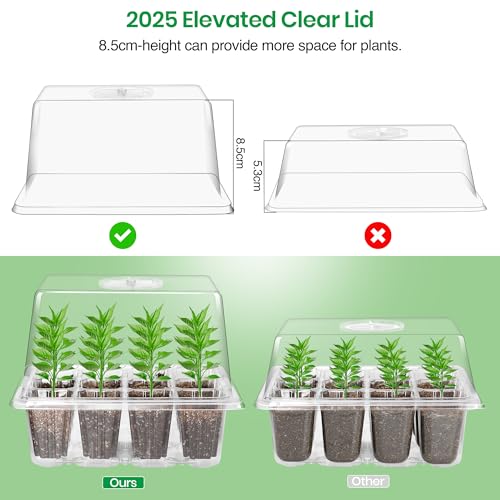 Bonviee 10-Pack Seed Starter Trays, Tall Dome, Base, 12-Cell Tray, Clear - color: Clear, size: 10 Packs