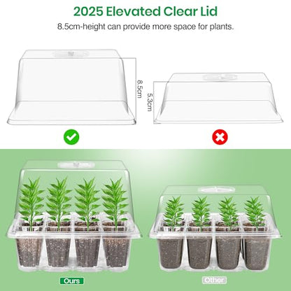 Bonviee 10-Pack Seed Starter Trays, Tall Dome, Base, 12-Cell Tray, Clear - color: Clear, size: 10 Packs (120 Cells)