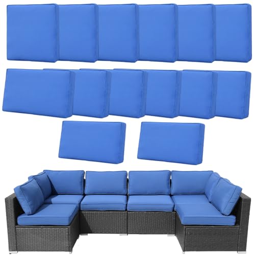 14Pcs Outdoor Cushion Covers Replacement Washable w/Zipper for 6-Seaters Sofa Patio Slipcovers Set Seat and Back Covers Only-23.6x23.6x4inch - color: Blue, size: 23.6x23.6inch