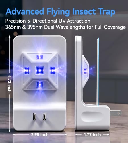 Advanced Double-Sided Indoor Fly Trap for Home, Plug-in 5-Way UV Light - size: 2 Device + 6 Refills