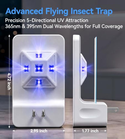 Advanced Double-Sided Indoor Fly Trap for Home, Plug-in 5-Way UV Light - size: 1 Device + 3 Refills