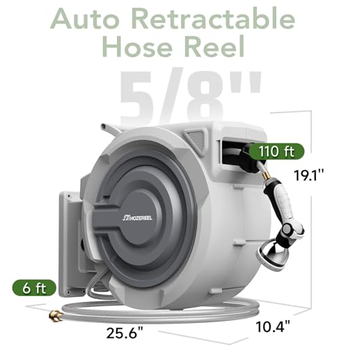 Retractable Hose Reel 5/8"x 110ft, Retractable Garden Hose - size: 5/8" 110 FT Hose & Reel