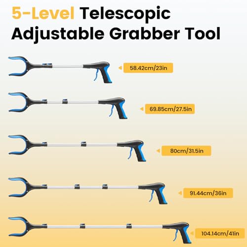 Telescopic Grabber Reacher Tool, 5-Level Adjustable Length (23'' to 41'') - Trash Claw Gripper, Pickup Stick for Litter Picking, Yard Work, and Seniors (Blue) - color: Blue
