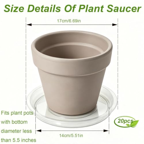 Delphinus 20 Pack Clear Plant Drip Trays, 6 Inch Round