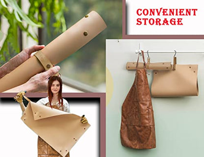 Leather Plant Repotting Mat Waterproof Transplanting Mat Indoor Succulent Potting Portable Gardening Mat, 30" X 18" Thickened Foldable Plant Potting Tray and Mess Control mat - color: Khaki Leather