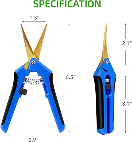 iPower 6.5 Inch Garden Pruning Shears with Titanium Coated Curved Precision Blades, Blue, 1-Pack - color: Blue, size: 1-pack