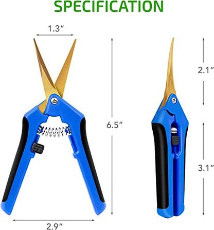 iPower 6.5 Inch Garden Pruning Shears with Titanium Coated Curved Precision Blades, Blue, 1-Pack - color: Blue, size: 1-pack