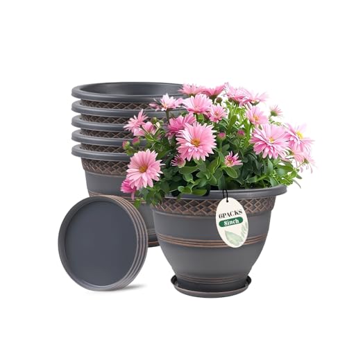 Usocik 8 Inch Plant Pots, 6 Pack, Copper Plaid - color: Copper, size: 8 Inch - 6 Pack
