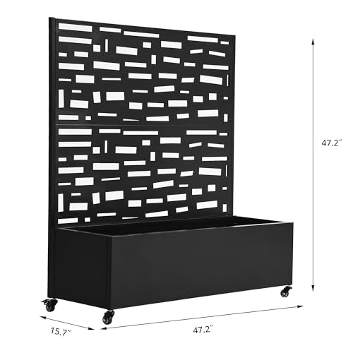 Metal Raised Garden Bed with Trellis and Wheels, 47"x47"x16" (Black-Gerald) - color: Black-gerald, size: 47"x47"x16"